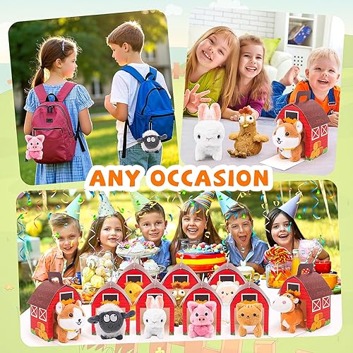 Vista 6 de 12 piezas de animales de granja de peluche, adopta una fiesta de granja para mascotas, bolsas de regalo, juguetes de regalo a granel con caja