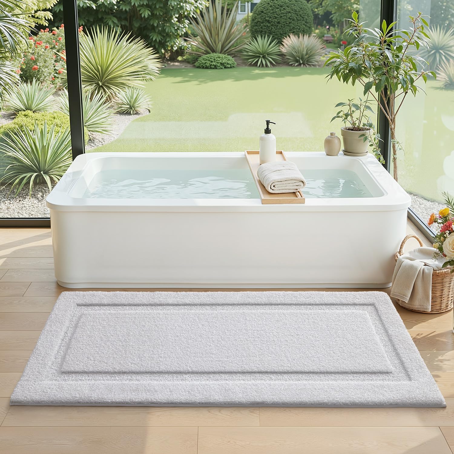 LUMI Extra Large Ultra Soft Bathroom Rugs Non Slip with Rubber Backing, Absorbent Washable Bath Mat Quick Dry, Upgraded Premium Microfiber Plush Carpet for Bathtub and Shower Floor, White, 24x60