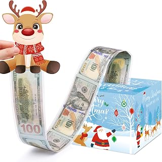 Christmas Money Box for Gift Pull, Surprise Money Holder for Kids Adults, DIY Fun Holiday Cash Box for Women Men Girls Boys Mom Dad Friends, Include 50Pcs Transparent Bags