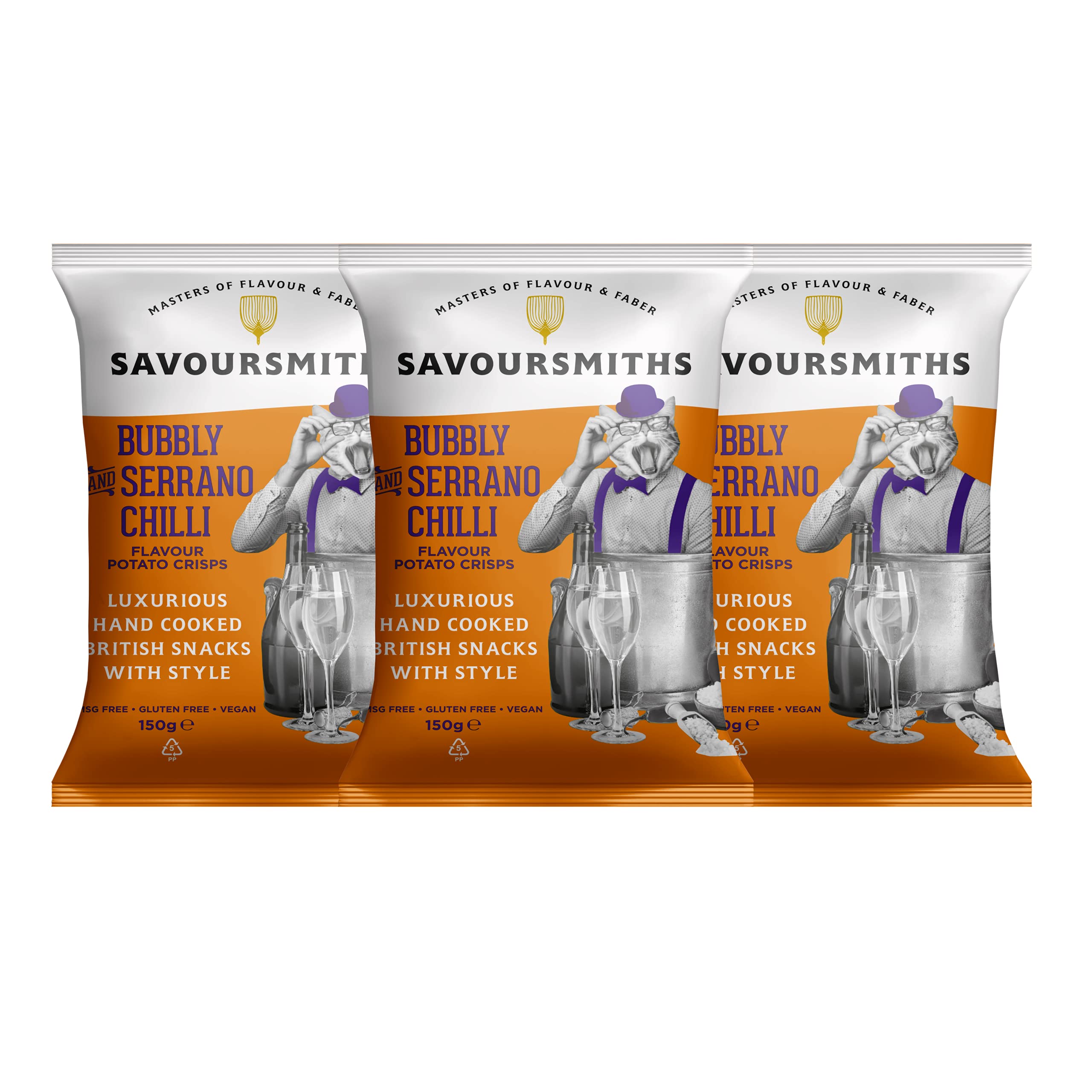 Savoursmiths Bubbly And Serrano Chilli Luxury English Potato Crisps 150g x 3