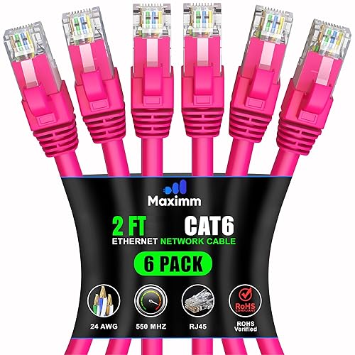 Miniatura 63 de Maximm Cable Ethernet Cat 6 de 10 pies (paquete de 6) - Cable LAN de alta velocidad, cable de Internet, cable de conexión y cable de red - UTP,