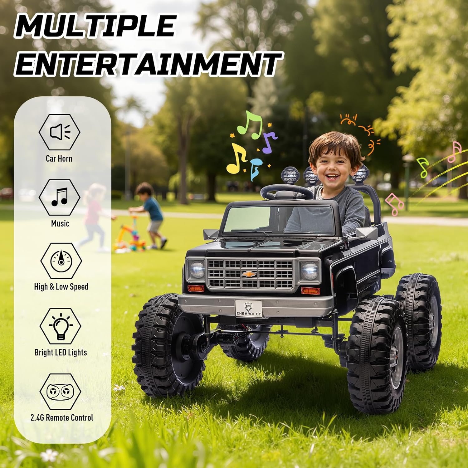 24V Ride on Car, Licensed Cheyenne Truck w/2X200W Motor, Remote Control, Decoration Streamer, 24 Volt Ride on Toys Power Big Wheels for Big Kids,Black