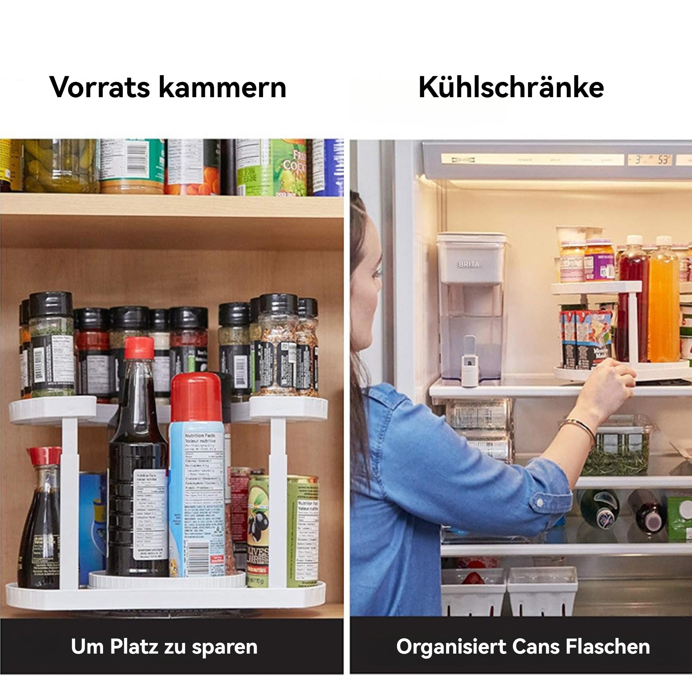 Drehbarer Organizer 2 Etagen 360° Küchengewürzen Küchenregal Arbeitsplatte Eckregal Küche Gewürzregal Stehend Ohne Bohren Lazy Susan Bohren für Gewürzgläser, Kosmetik, Reinigungsmittel Weiß(R04)