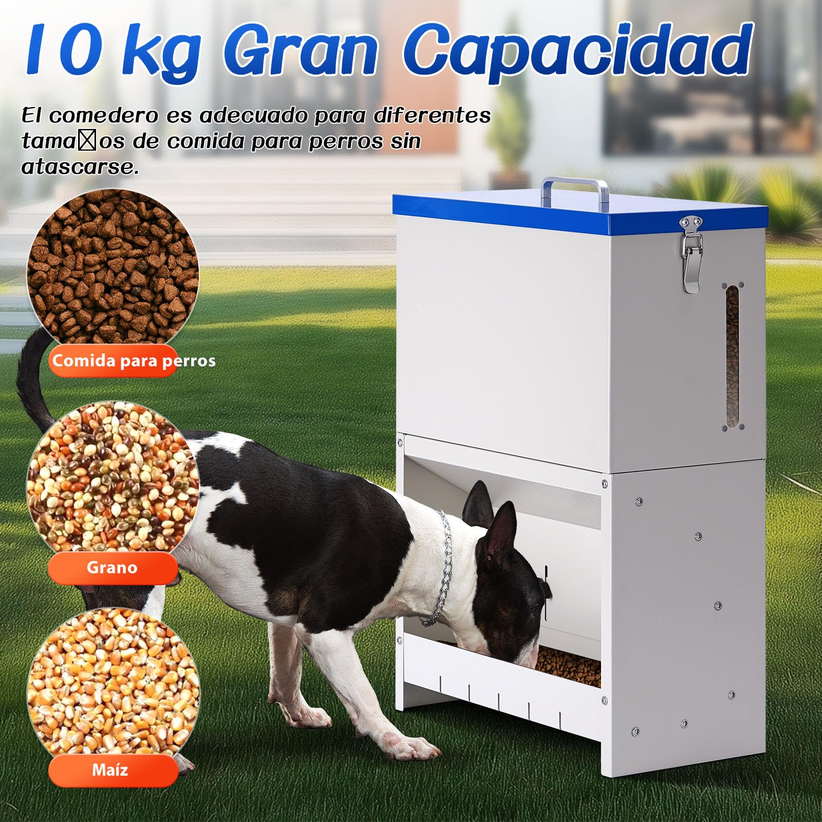 Dispensador automático de Comida para Perros 10 kg Alimentación automática para Dispensador de Comida para Perros al Aire Libre de Gran Raza Alimentación de Gravedad galvanizada