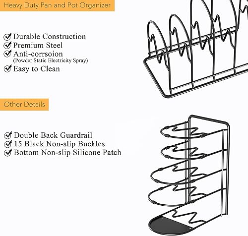 Miniatura 5 de SpaceAid Estante organizador de sartenes resistente para gabinete, soporte para tapa de olla, organización de cocina y almacenamiento para sartén de