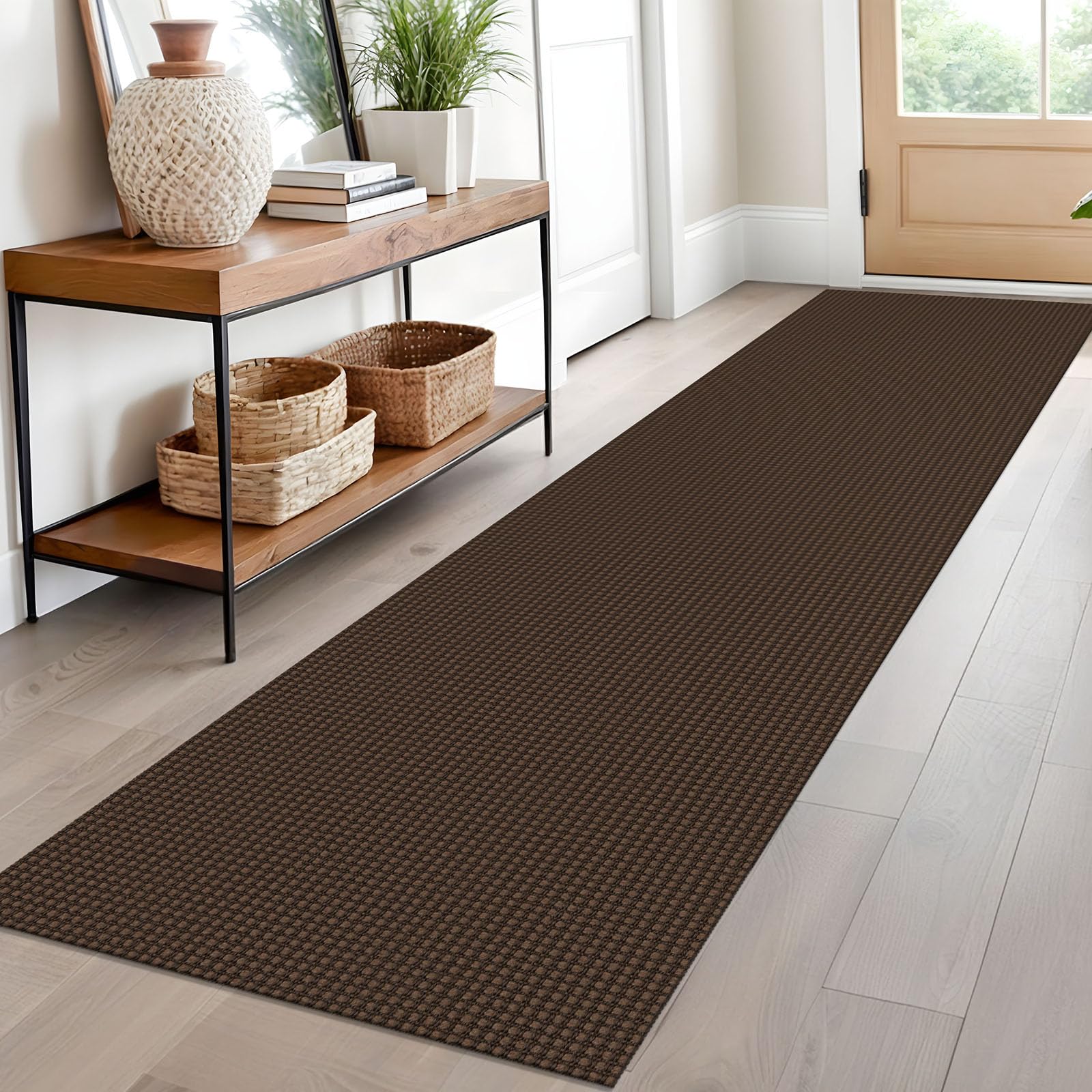 EARTHALL Woven Runner Rug 2x10 Ft Washable Runners for Hallways Long Cotton Non Slip Rubber Backed Kitchen Runner Braided Indoor Floor Carpet for