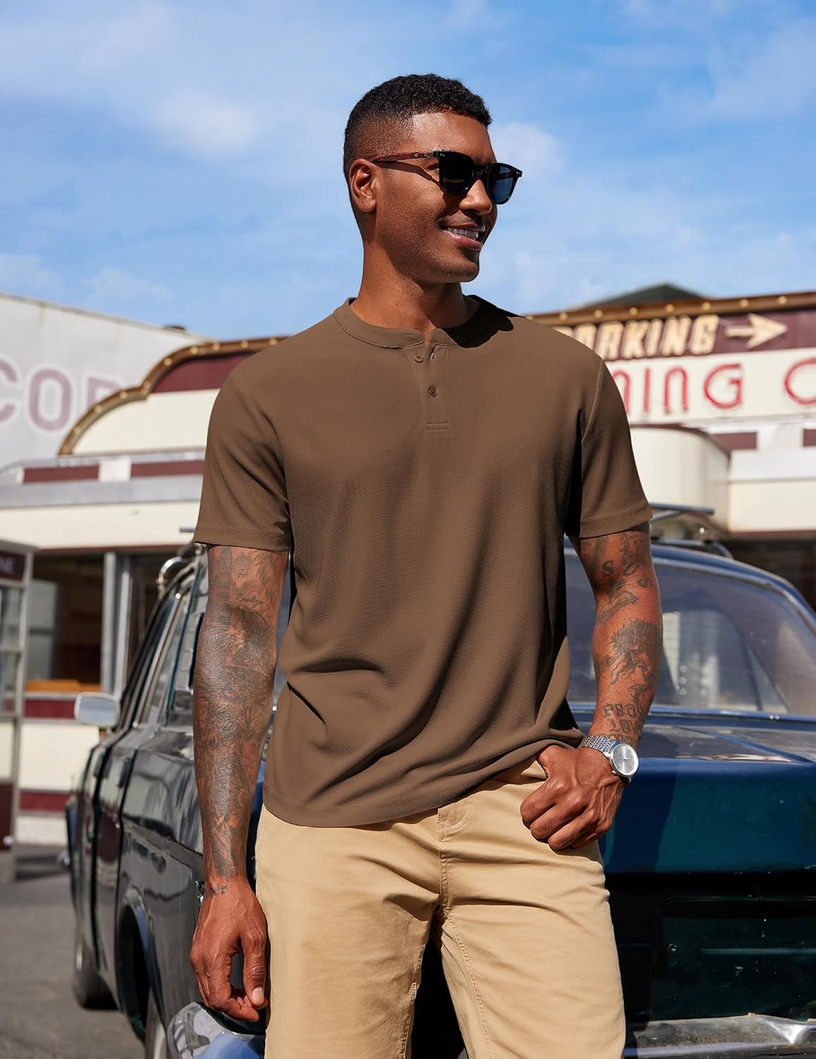 COOFANDY Men's Henley Shirts Short Sleeve Texture Casual Button Henley Summer Classic Basic Tee Shirts - Image 7