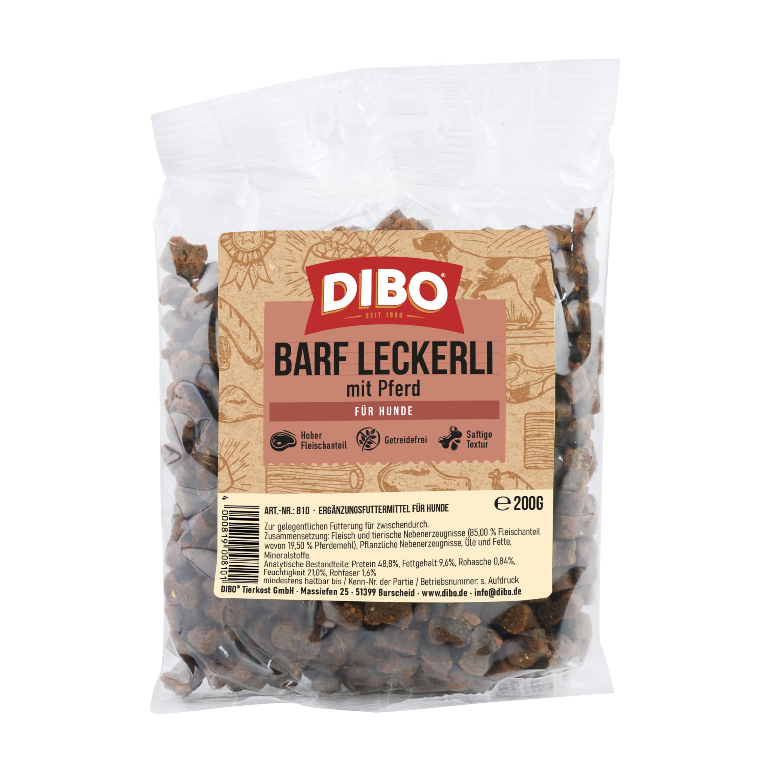 DIBO Barf-Leckerli mit Pferd - der perfekte Trainingssnack im 200 g Beutel