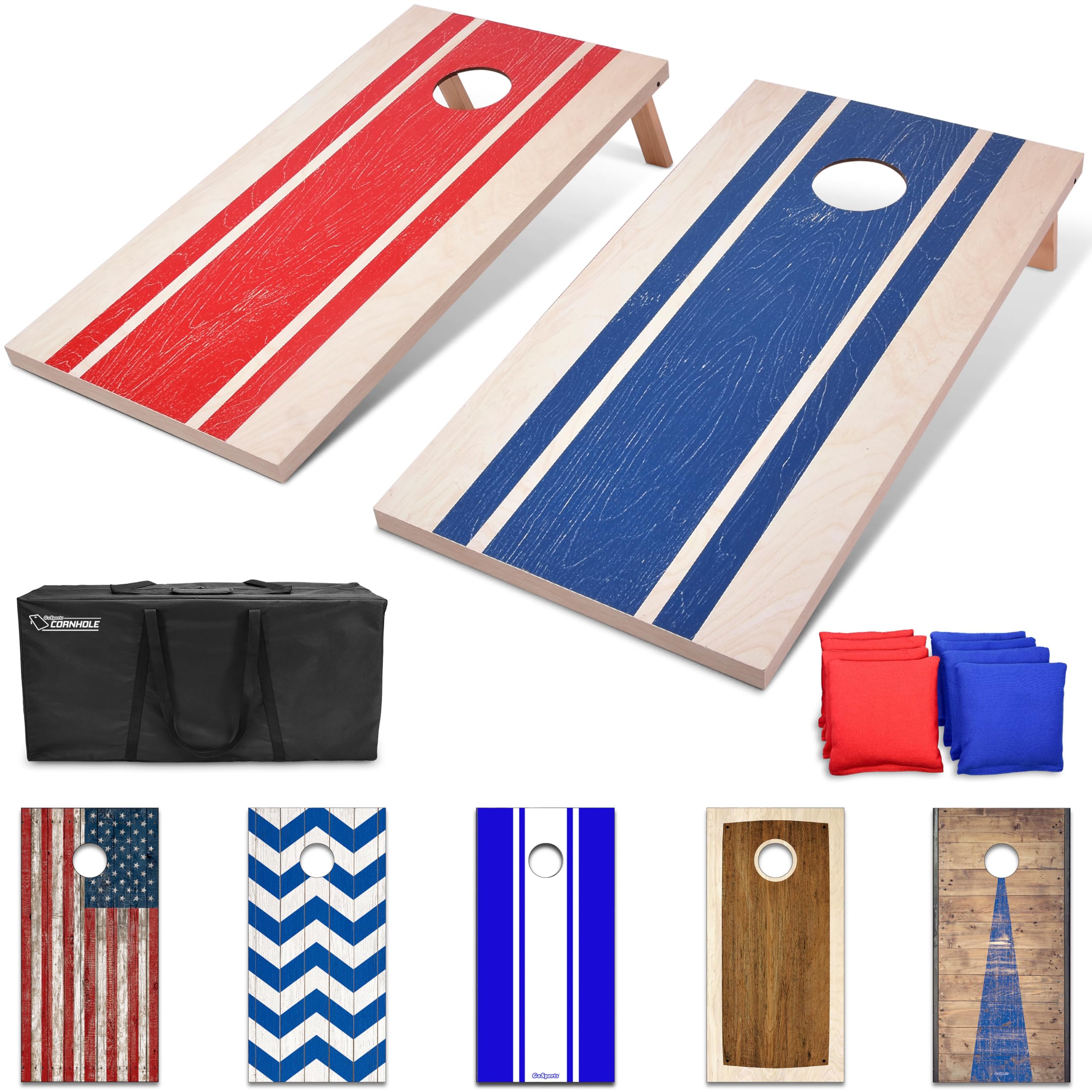 GoSports Classic Cornhole Set – Includes 8 Bean Bags, Travel Case and Game Rules (Choice of Style)