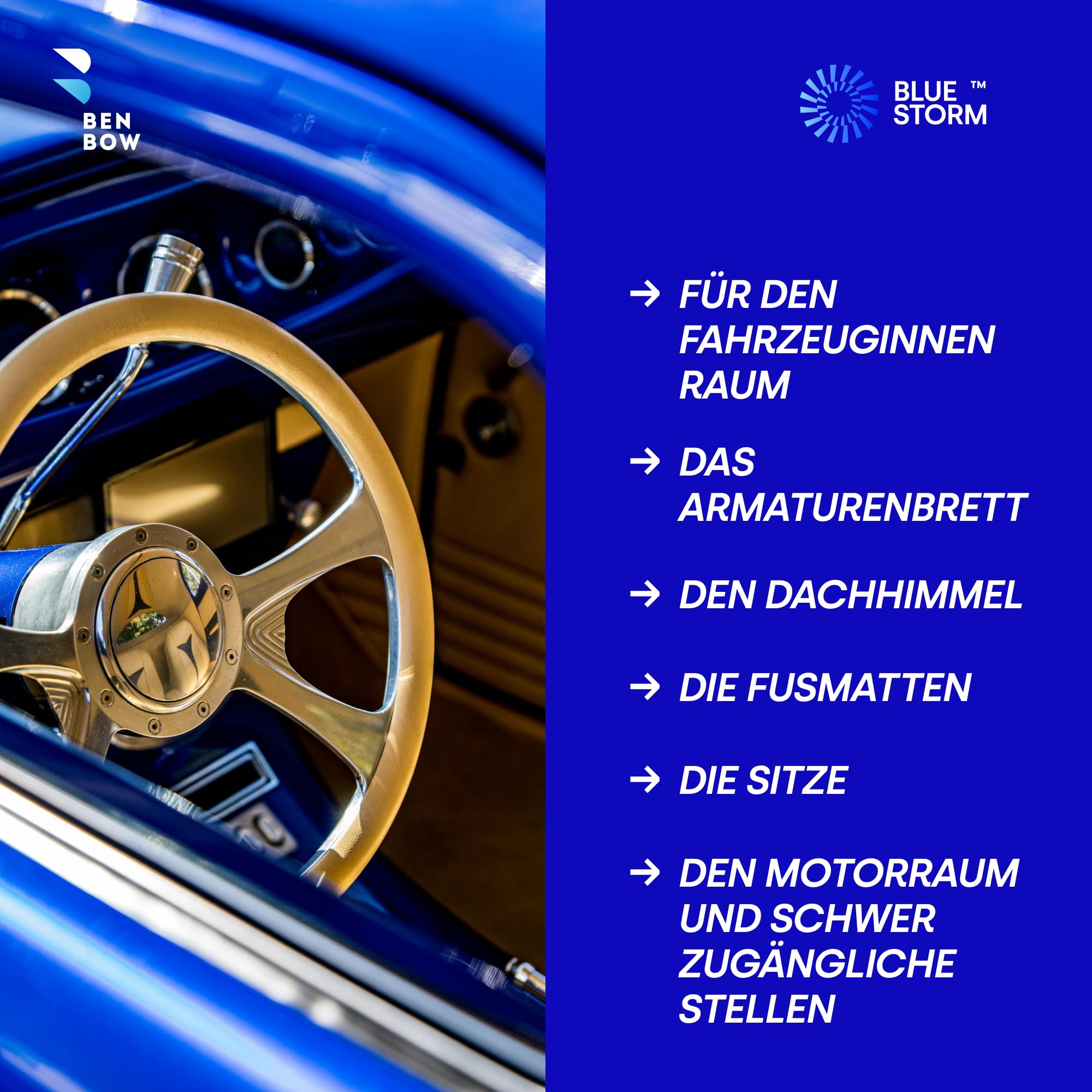 BenBow Druckluft Reinigungspistole PRO Blue Storm – Waschpistole – langlebig und robust – Stecknippel drehbar - berührungslose Reinigung für Auto, LKW, Bus und Polster, auch zum Ausblasen geeignet