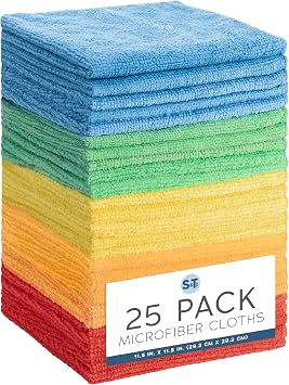 S&T INC. Microfiber Cleaning Cloth, 25 Pack, 11.5" x 11.5"