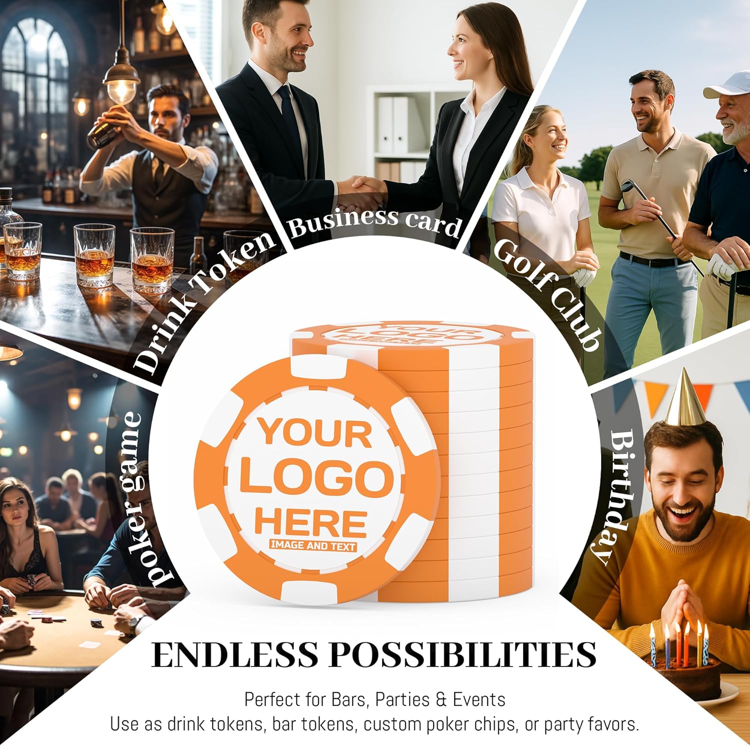 Custom Poker Chips (50 Pack) – Double-Sided UV Printed Clay Chips, 11.5g Weighted – Personalized Tokens for Promotions, Trade Shows, Branding, Events