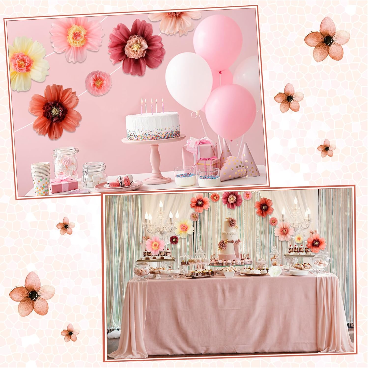 Crowye 36 Pcs Large Colorful Tissue Paper Flowers Decorations 20" and 10'' Giant Fiesta Craft Crepe Paper Flowers for Wall Decor Backdrop Mexican Wedding Birthday Carnival Party (Vintage Color)