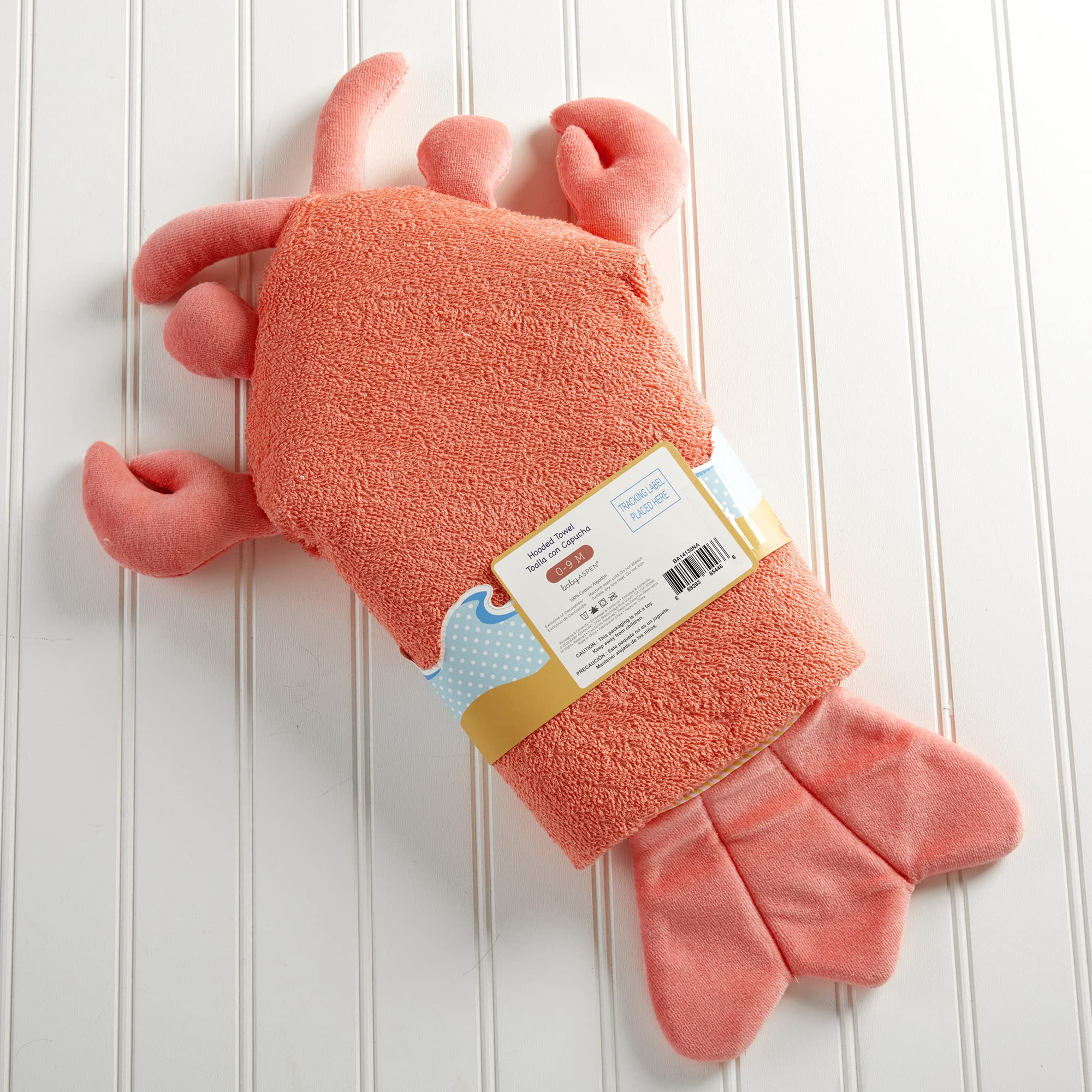 Baby Aspen ZKMAGIC Baby Boys Lobster Laughs (Updated Gift Packaging) Hooded Towel, Orange, 1 Count US