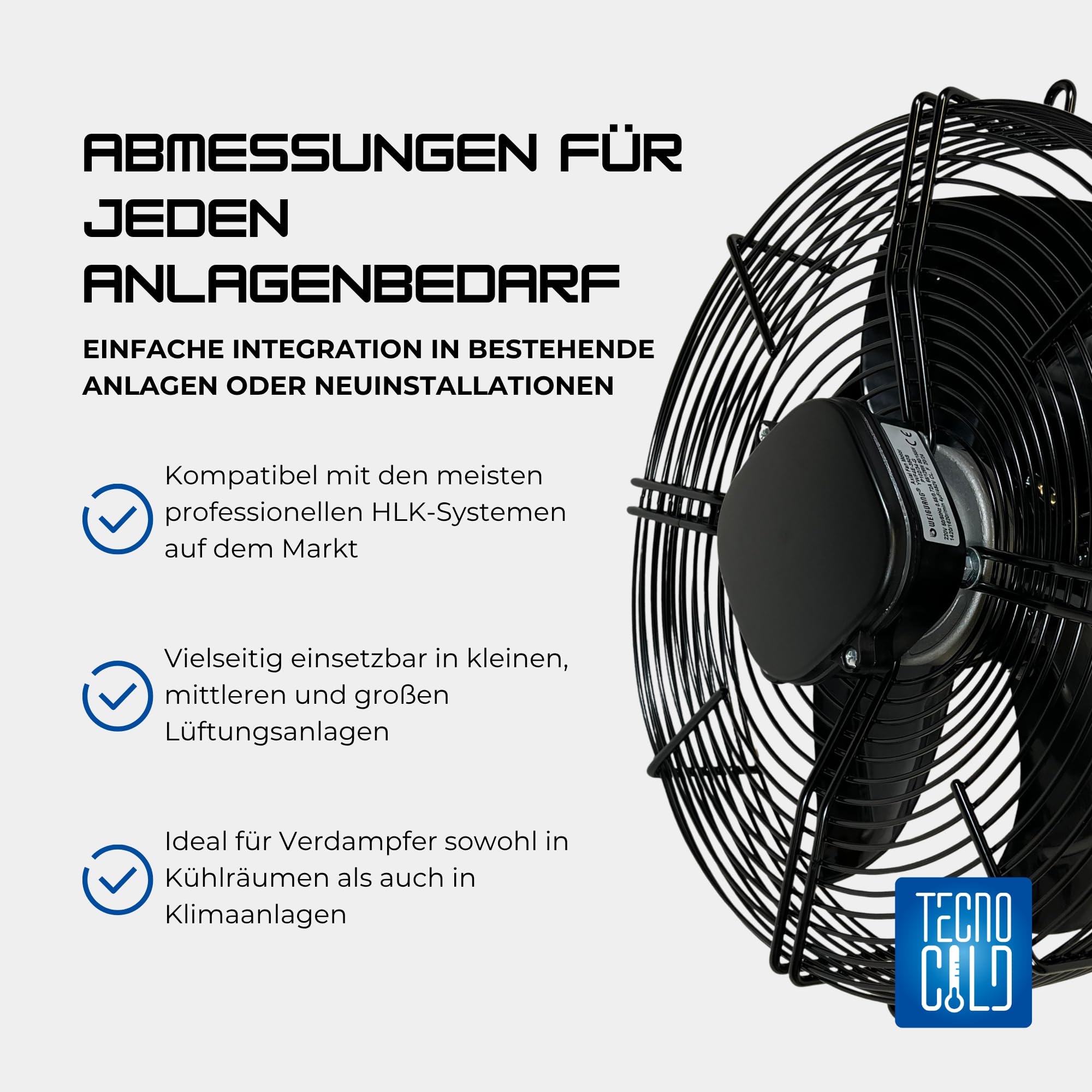 Axiallüfter 330 mm 230V – Industrieventilator mit Motor und Schutzgitter für Kühlung und Lüftungssysteme