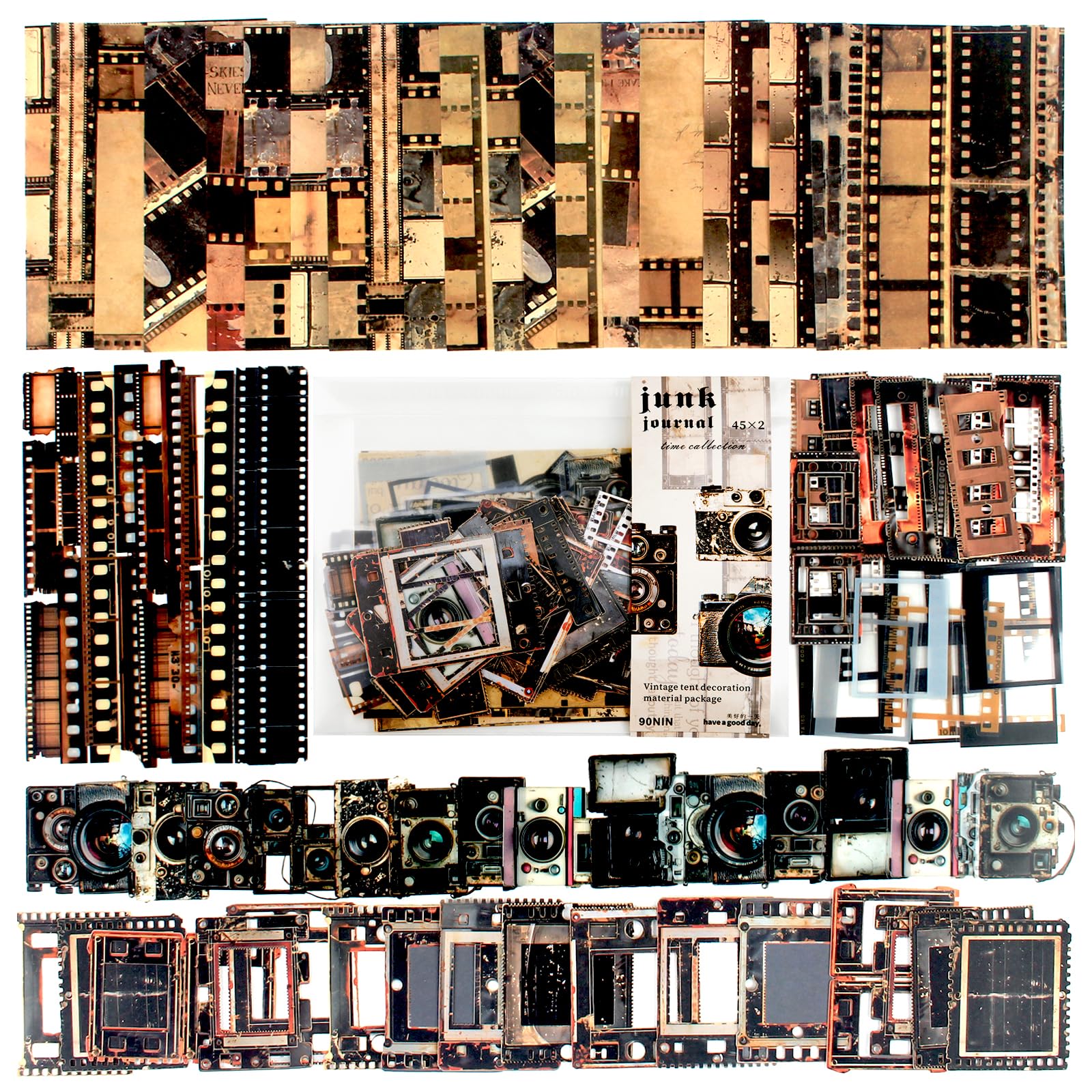 Diuhofart Vintage Scrapbooking Kit, 90 Sheets Time Cinema Theme, Scrapbook Stickers and Decorative Papers Collage Materials, Ephemera for Junk Journal