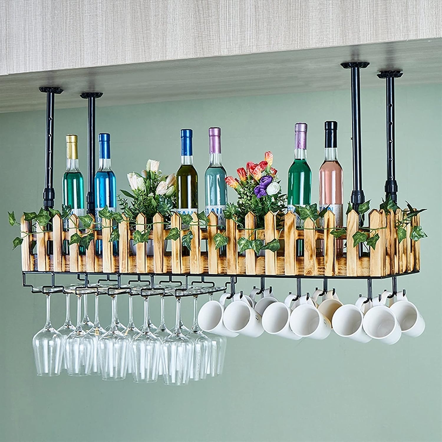 Ceiling Shelf Ceiling Mounted Wine Rack and Glass Holder, Adjustable Industrial Wine Glass Rack for Hanging, Storage Rack for Kitchen Bar Restaurant (Size : 60 * 20cm)