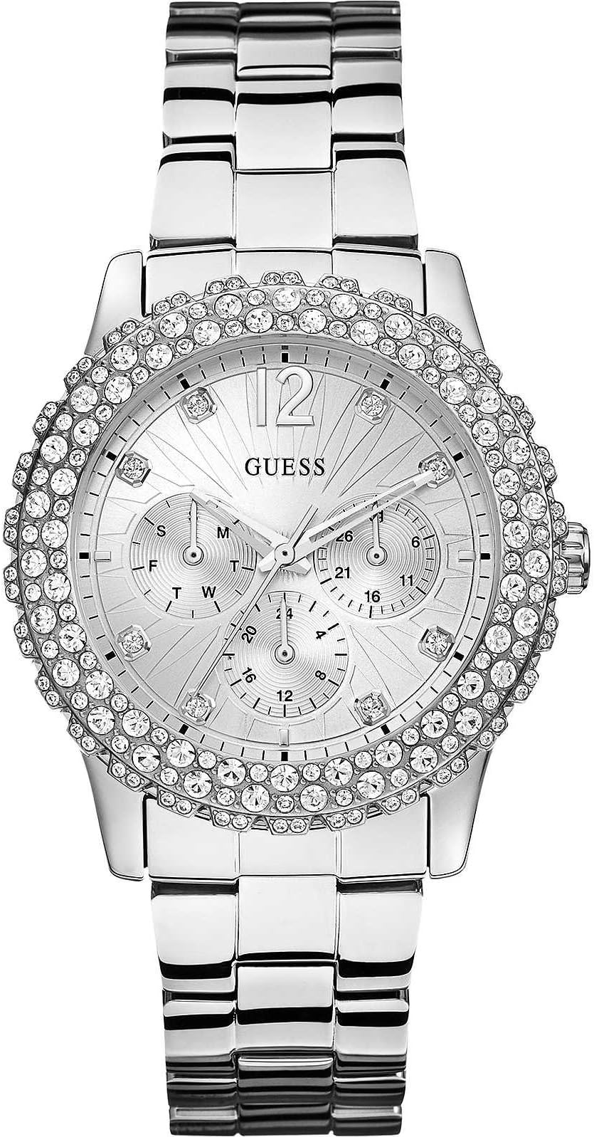 GUESS W0335L1 Women's Watch Analogue Quartz Silver Dial Silver Steel Strap