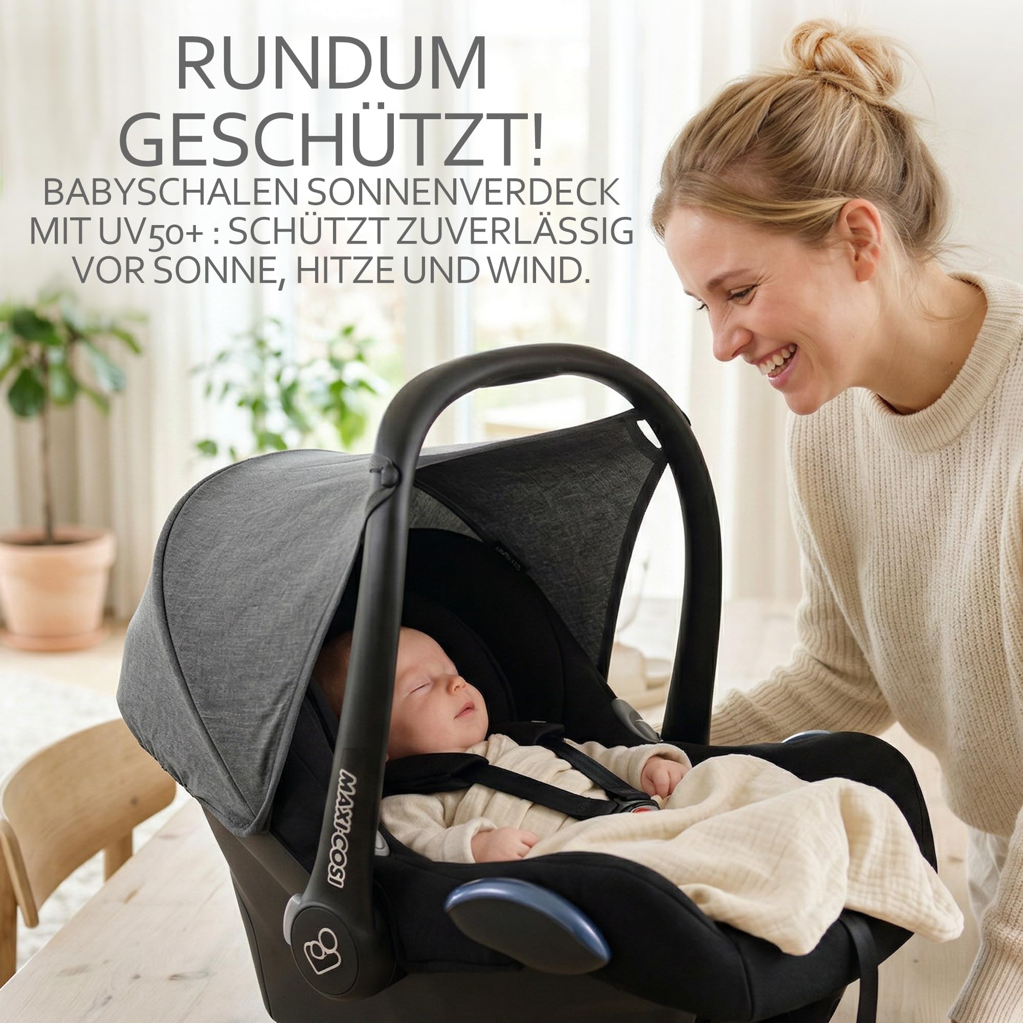 Sun Canopy [Sun Shade for Baby Seat] Compatible with Maxi Cosi Cabrio Fix Group 0+ (Mottled Light Brown) Automotive