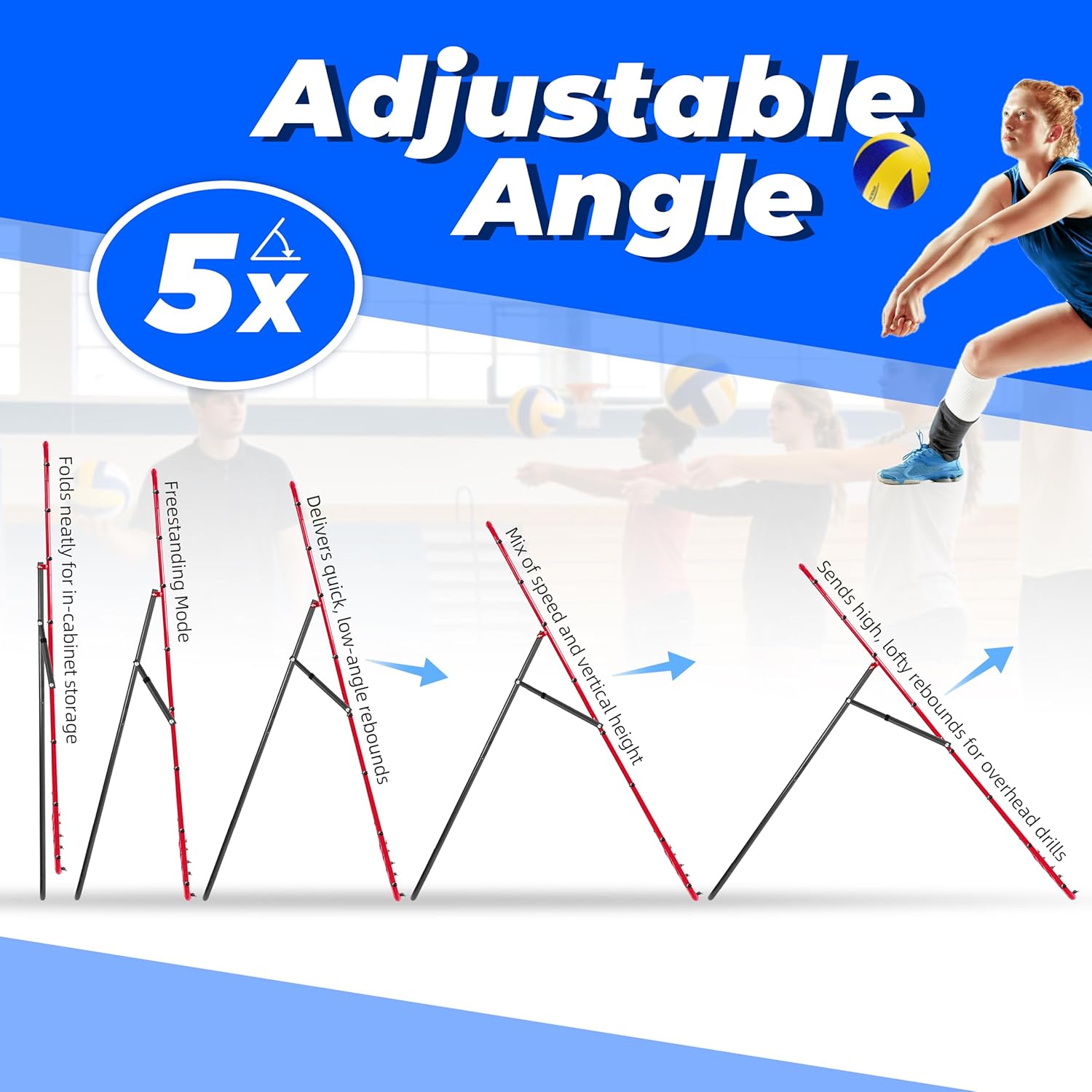 2-in-1 Volleyball Rebounder Net, Adjustable 7×4 ft to 4.5×4 ft Bounce Back Training Rebound Equipment with Angle Customization for Volleying, Bumping, Spiking Practice