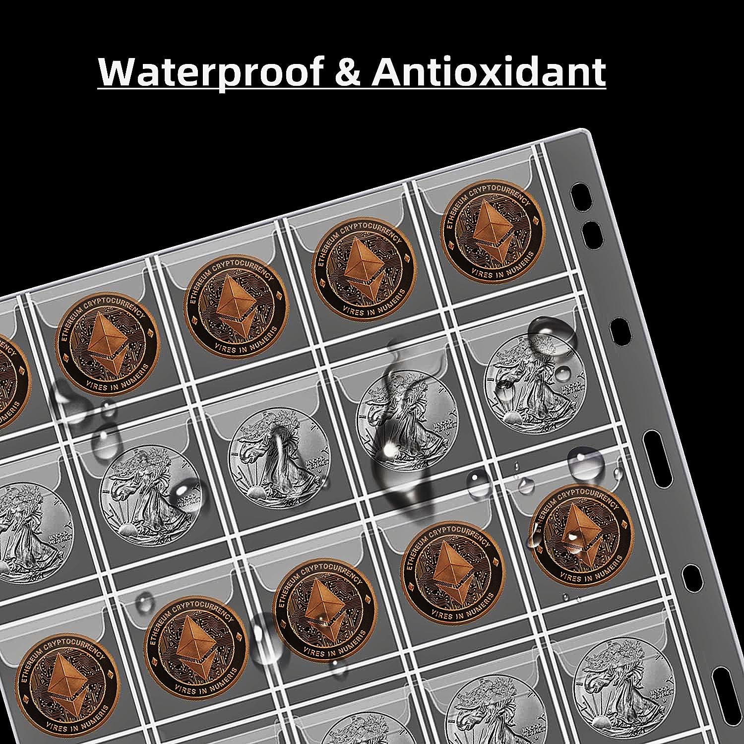 Suministros de colección de monedas de 400 bolsillos, 20 hojas de páginas de monedas para coleccionistas para carpeta de 3 y 4 anillos, hojas de plástico para monedas para álbum (20 bolsillos)