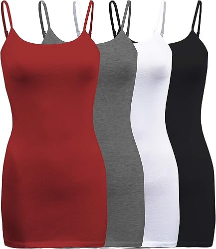 ShezPretty - Camiseta sin mangas básica para mujer con tirantes tipo espagueti ajustables, 4 unidades