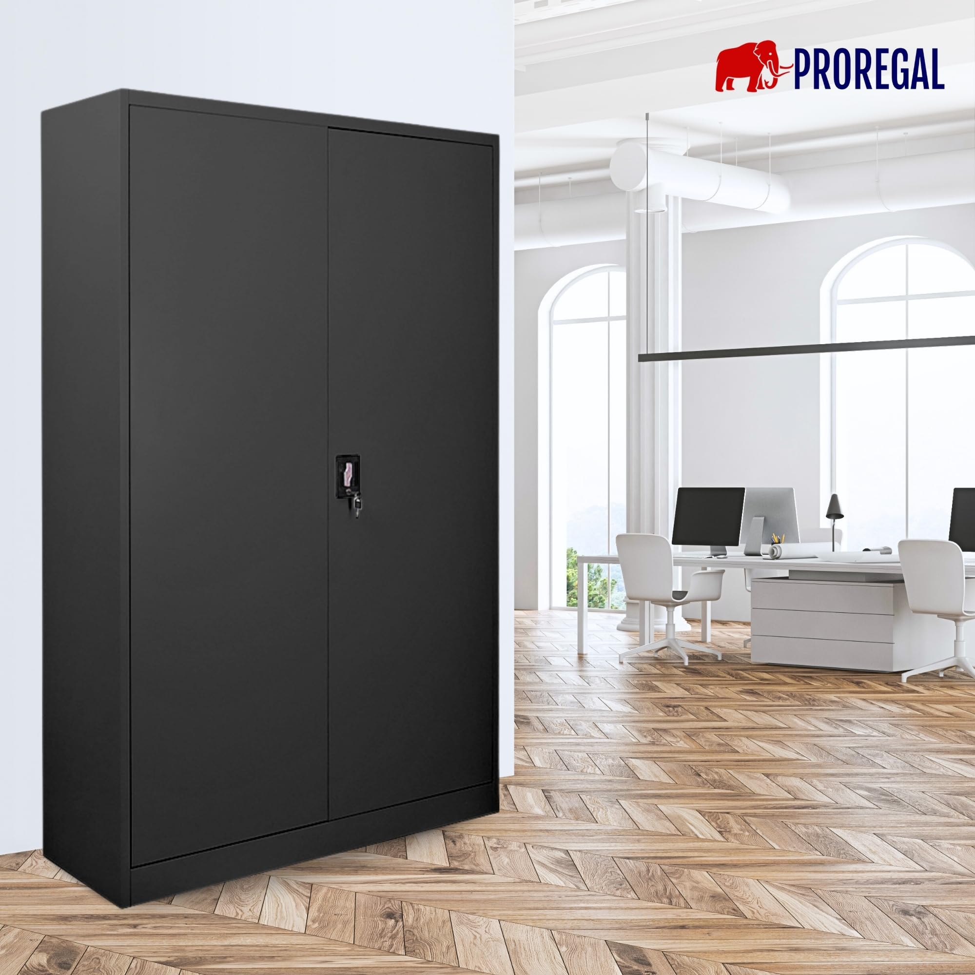 PROREGAL Armoire à Portes battantes Elephant classeur métallique verrouillable 2 Portes 180x120x40cm 4 Niveaux en Acier Noir