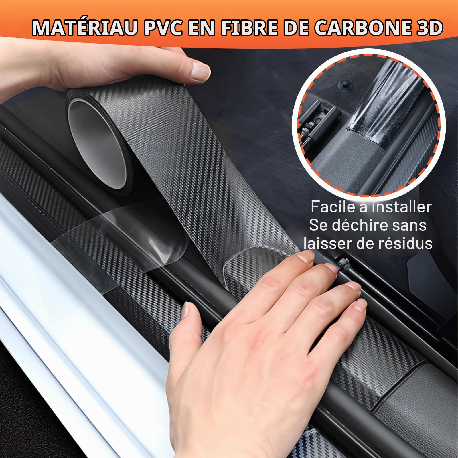 AKOLAFE 10M x 10CM Protection Seuil de Porte Voiture Fibre de Carbone Autocollante Film de Protection Carrosserie PVC Anti-Rayure Protecteur de Seuil Voiture Universel Noir