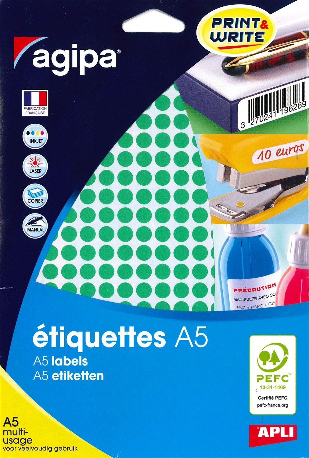 agipa Adhesive Circular Stickers (Diameter 8 MM Green