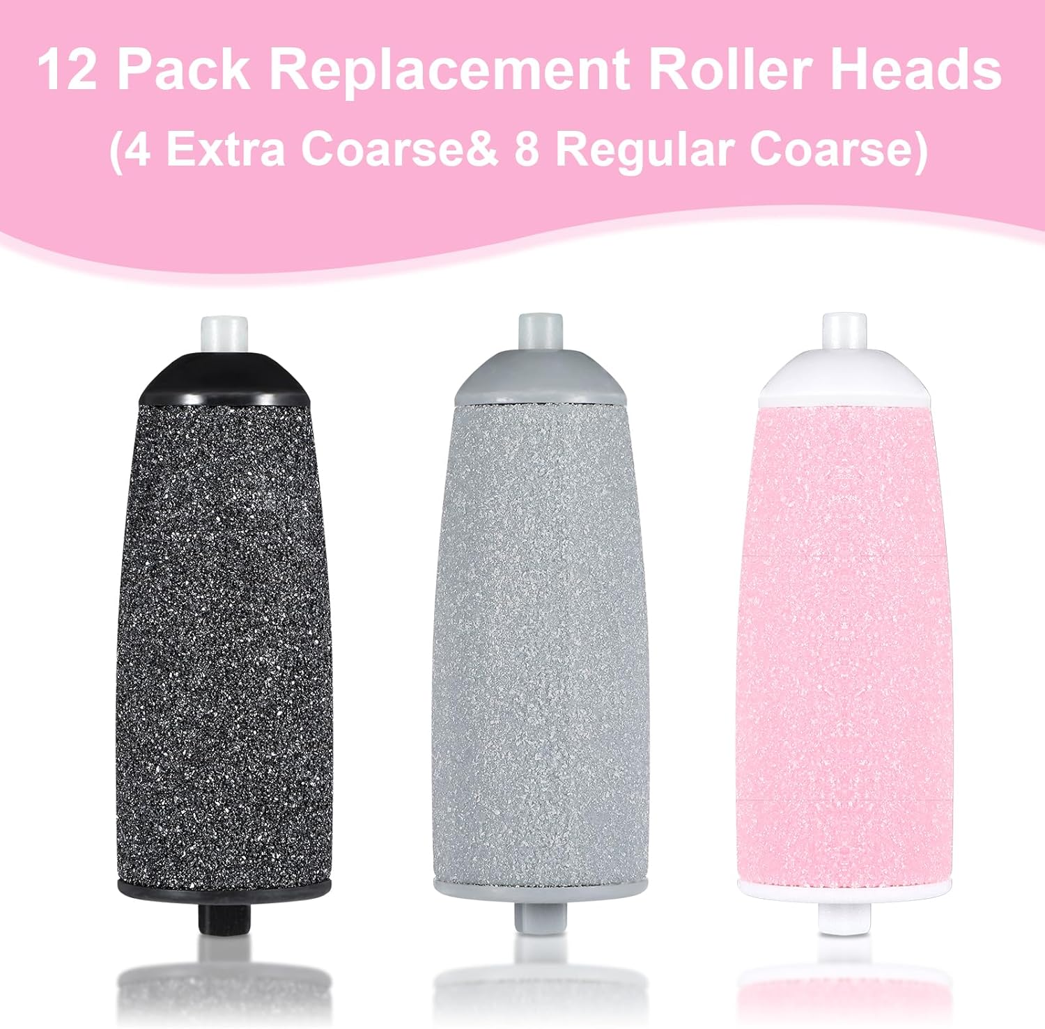 12 Pieces Pedicures Replacement Heads, Replacement Roller Refill Heads Compatible with Electric Foot File Callus Remover Pedicure Tools for Feet (Black, Gray, Pink) - Image 7