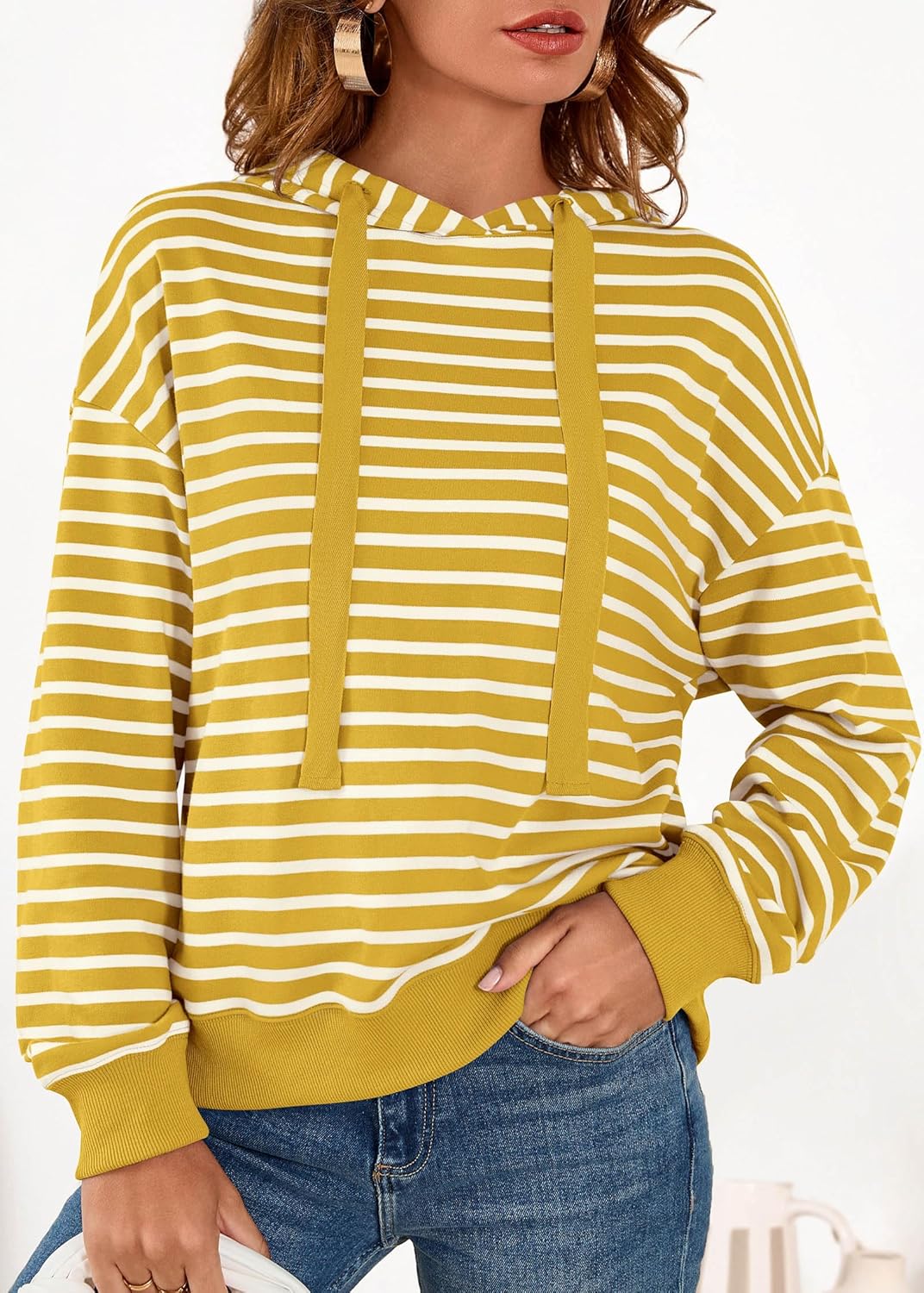 KIRUNDO Sweatshirt For Women Casual Loose Striped Long Sleeve Drawstring Hoodie Pullover Hooded Tops Fashion Clothing - Image 5