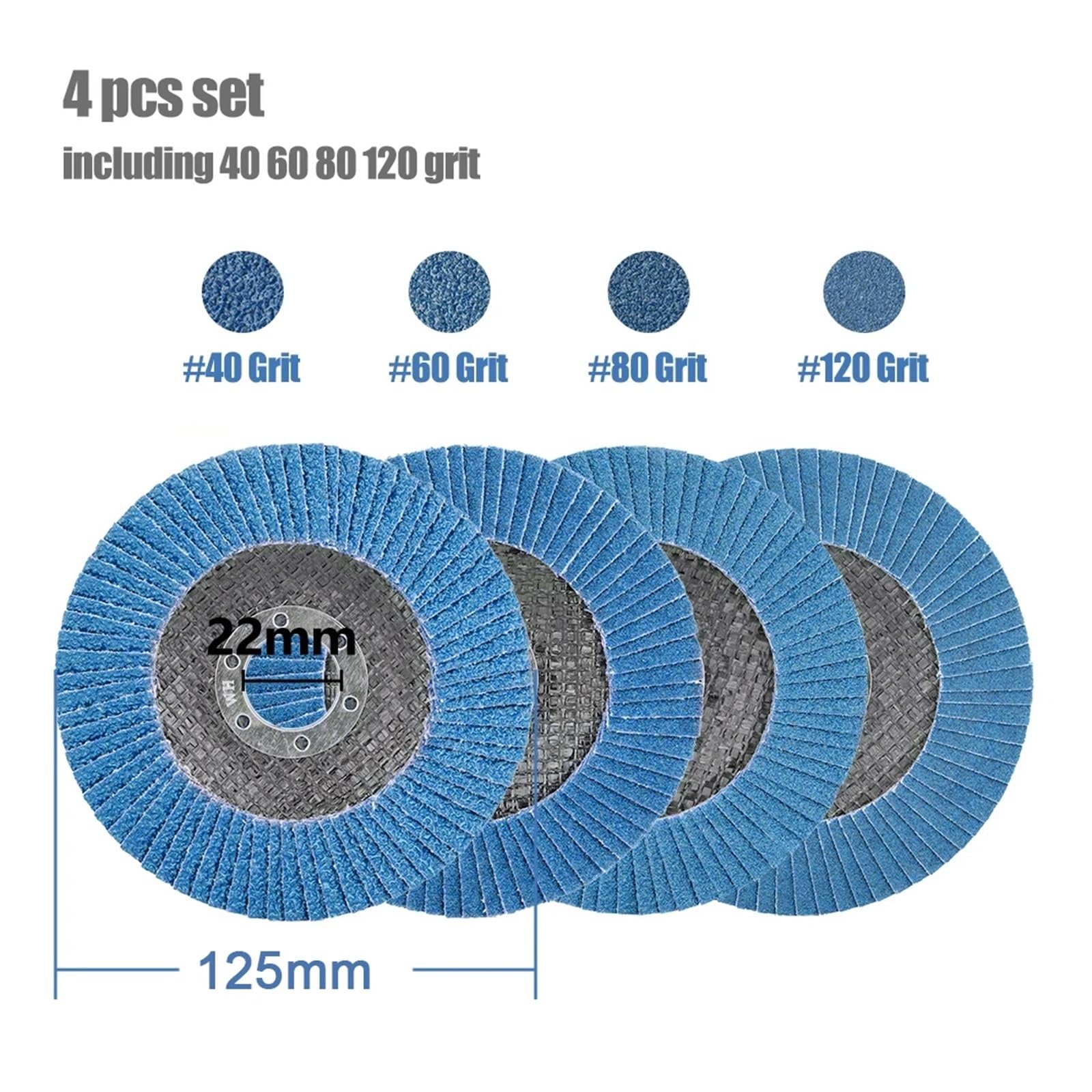 Tarcza do szlifowania metalu, uniwersalna tarcza l Tarcza listkowa 4szt. Cyrkonia 115mm 125mm 40-120 Ziarnistość do szlifierki kątowej Multicolor(4pcs Blue 125mm)