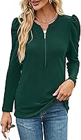 Vista 1 de Blusa de manga abombada para mujer, blusa casual de manga larga con cuello con cremallera