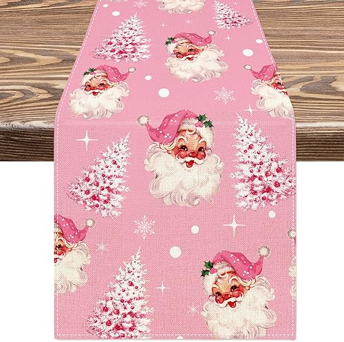 AnyDesign - Camino de mesa de Navidad rosa para árbol de Navidad, Papá Noel, rectangular, decorativo, camino de mesa para decoración de