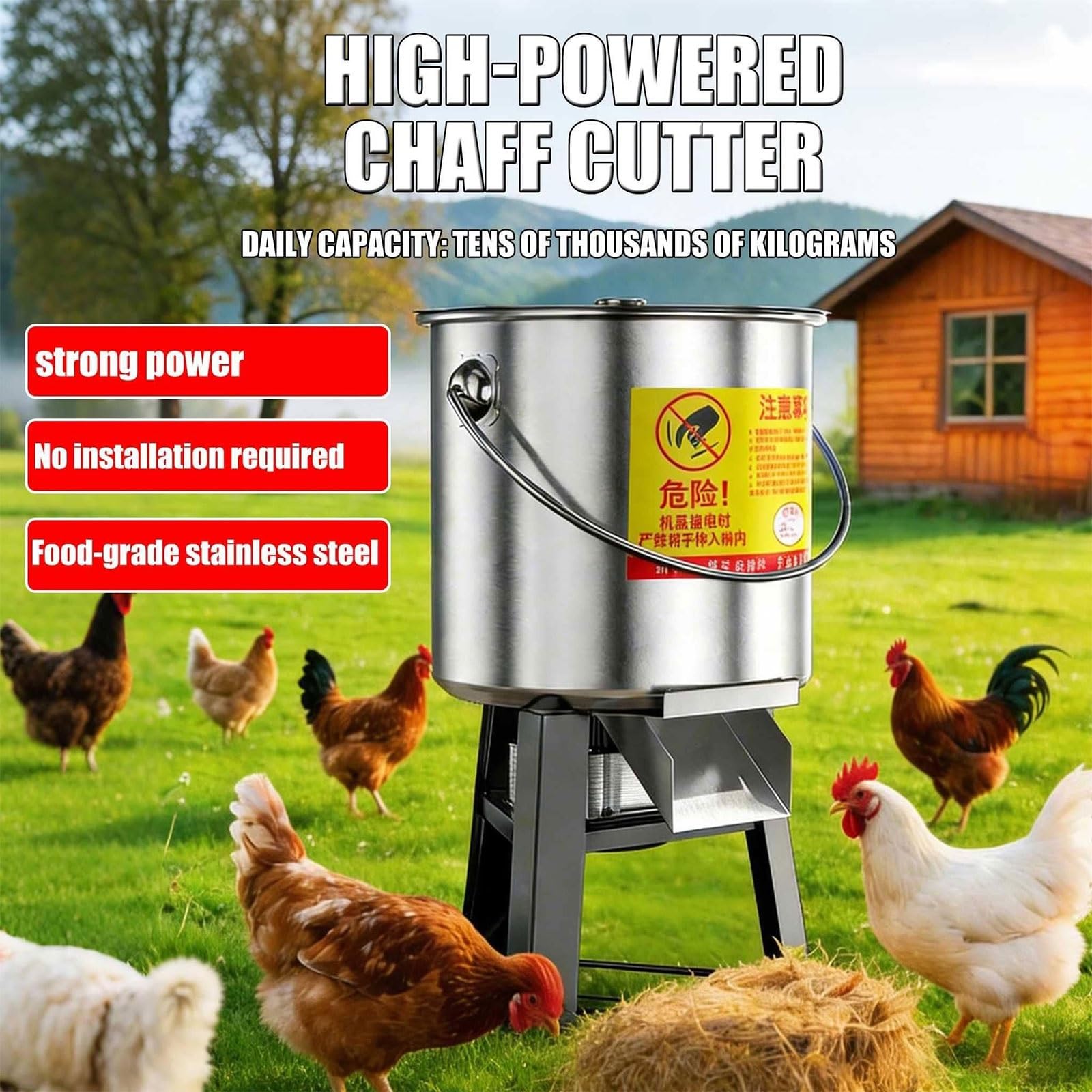 Tritatutto Foraggio Per Bestiame, Tritatuttos Elettrico Professionale Per Verdure Piccolo Tritatutto Domestico In Acciaio Inox Con 4 Lame Per La Lavorazione Di Mangimi Per Polli E Anatre(1800W)