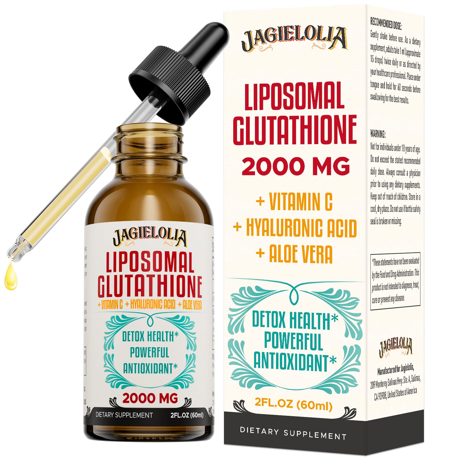 Liposomal Glutathione Liquid 2000MG – Antioxidant Detox Supplement for Women & Men, Aging Defense, Liver Function & Energy, with Hyaluronic Acid +