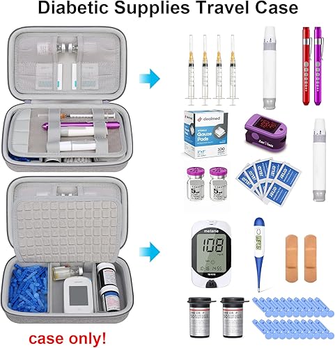 Miniatura 9 de Elonbo Estuche de viaje para diabéticos, medidor de glucosa, bolsa de almacenamiento portátil, bolígrafo de insulina y estuche de transporte de