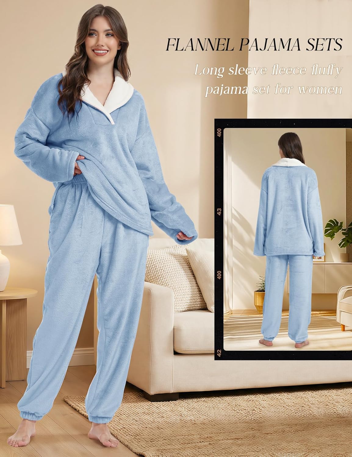 Gihuo Womens Flannel Pajama Sets Fluffy Sleepwear Fuzzy 2 Piece Pjs Set Fleece Plush Lounge Set - Image 4