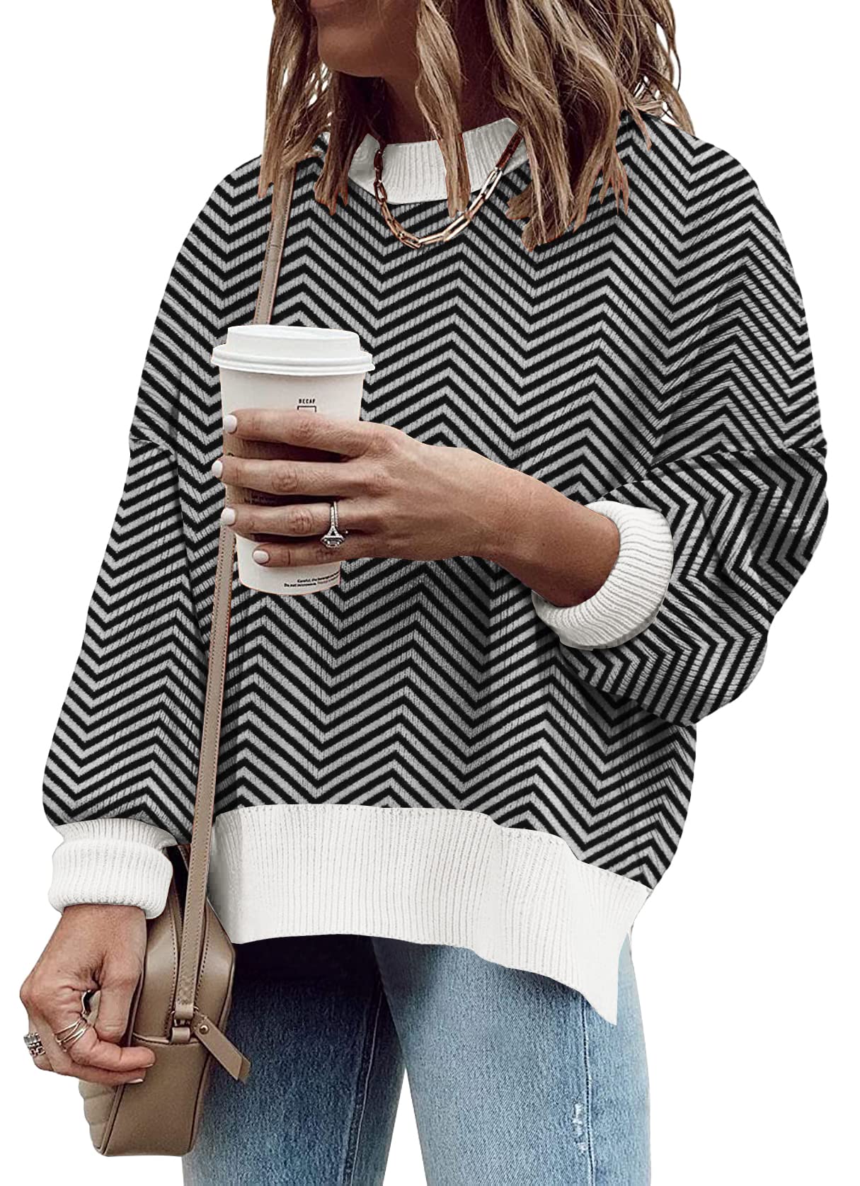 Womens Oversized Sweaters Fall 2026 Fashion Clothes Colorblock Knit Tops