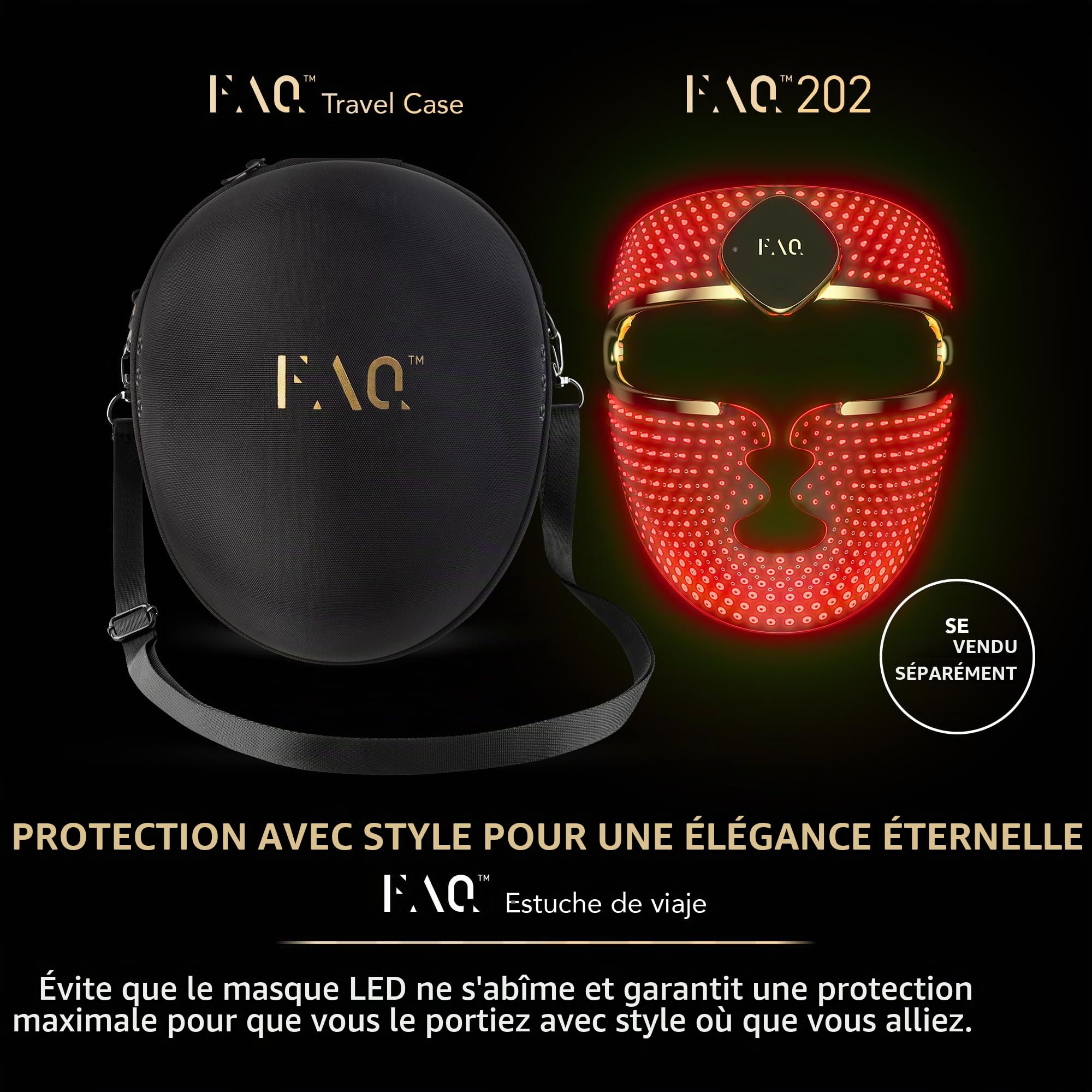 FAQ 200 Étui de voyage – Rangement de soin de peau durable pour Masque LED 201 202 – Étui Masque visage lumière LED léger et facile à transporter pour traitements anti-âge