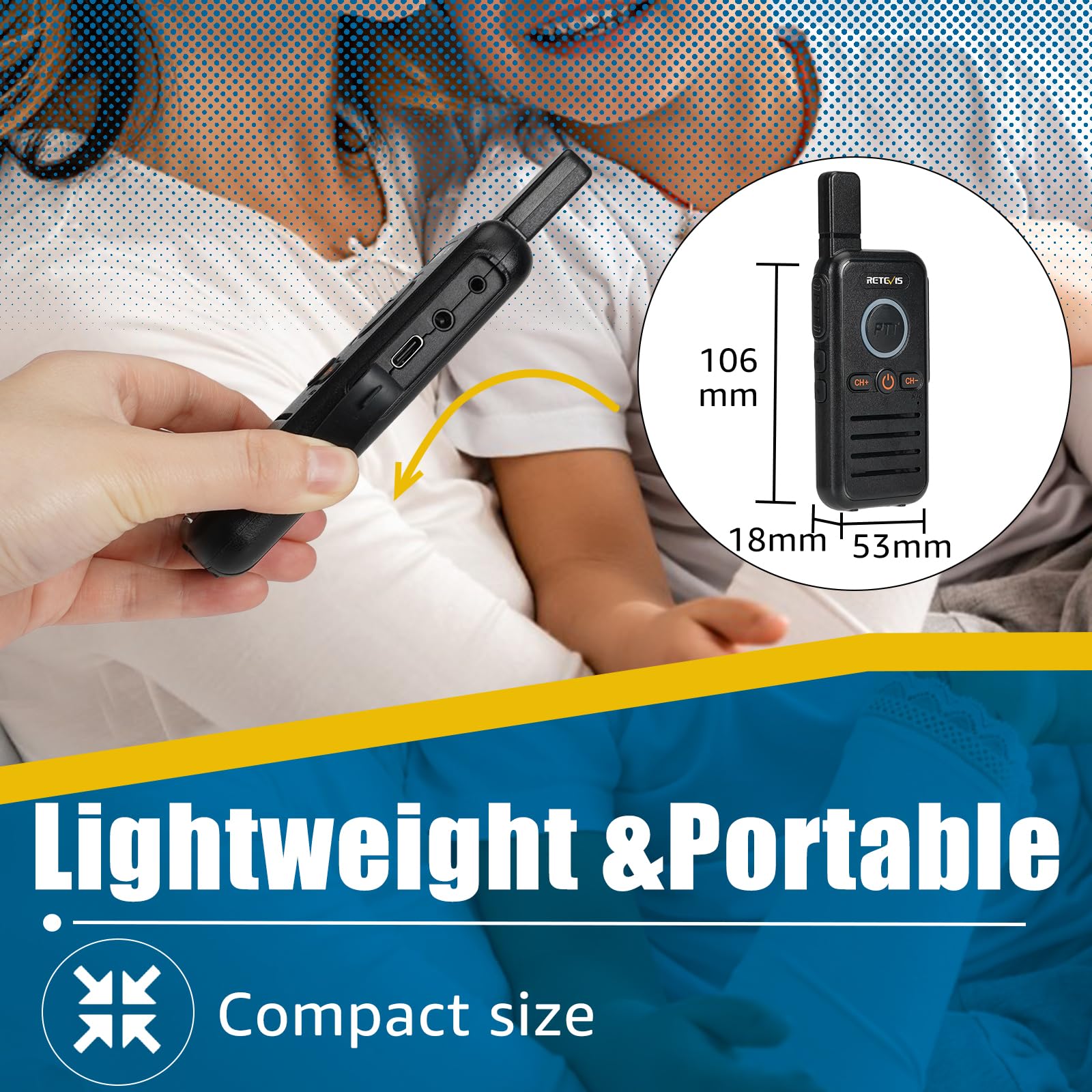 Retevis RT622 Walkie Talkie Mini, PMR446 Professional 2 Way Radio Long