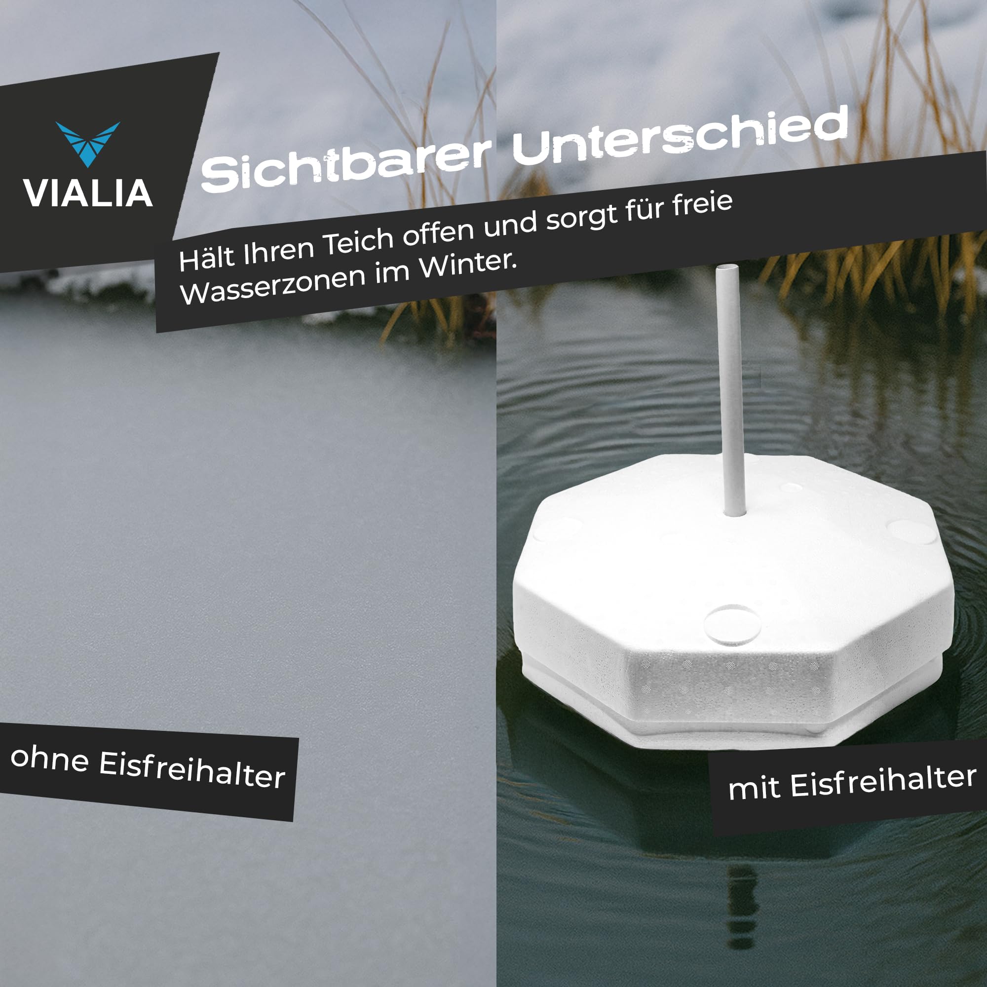 Eisfreihalter Gartenteich Ø 40 cm | Styropor Schwimmkörper mit Deckel & Lüftungsrohr | Winterschutz für Fische & Pflanzen | Verhindert Zufrieren & sichert Gasaustausch | Frostfest