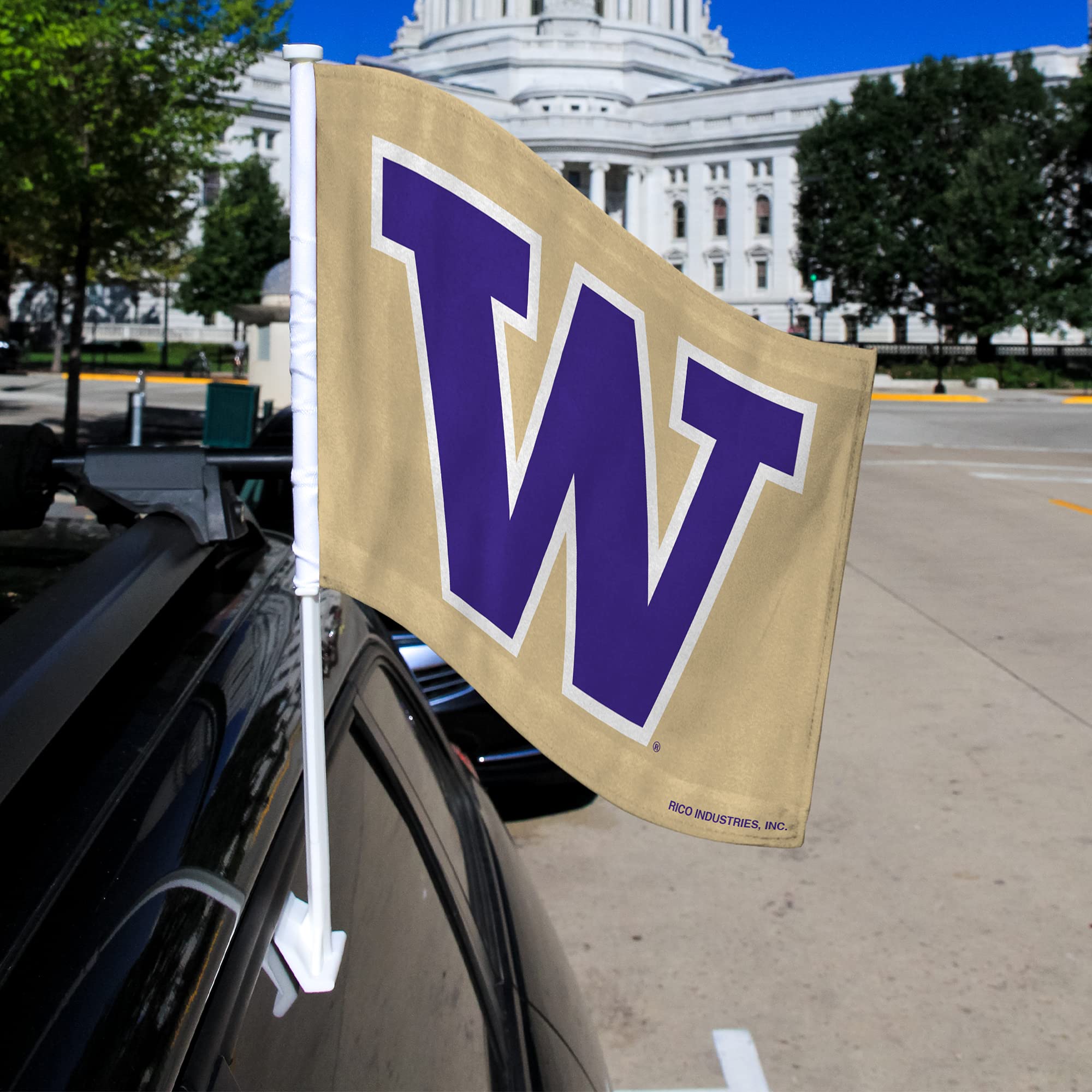 Rico Industries NCAA Washington Huskies Gold Double Sided Double Sided Car Flag - 16