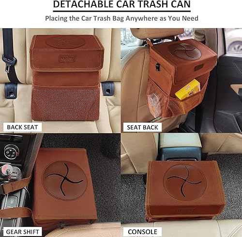 Miniatura 5 de Vankor Basurero para automóvil, marrón, capacidad de 2.2 galones, impermeable, material de poliéster, correa ajustable, diseño colgante, forro a