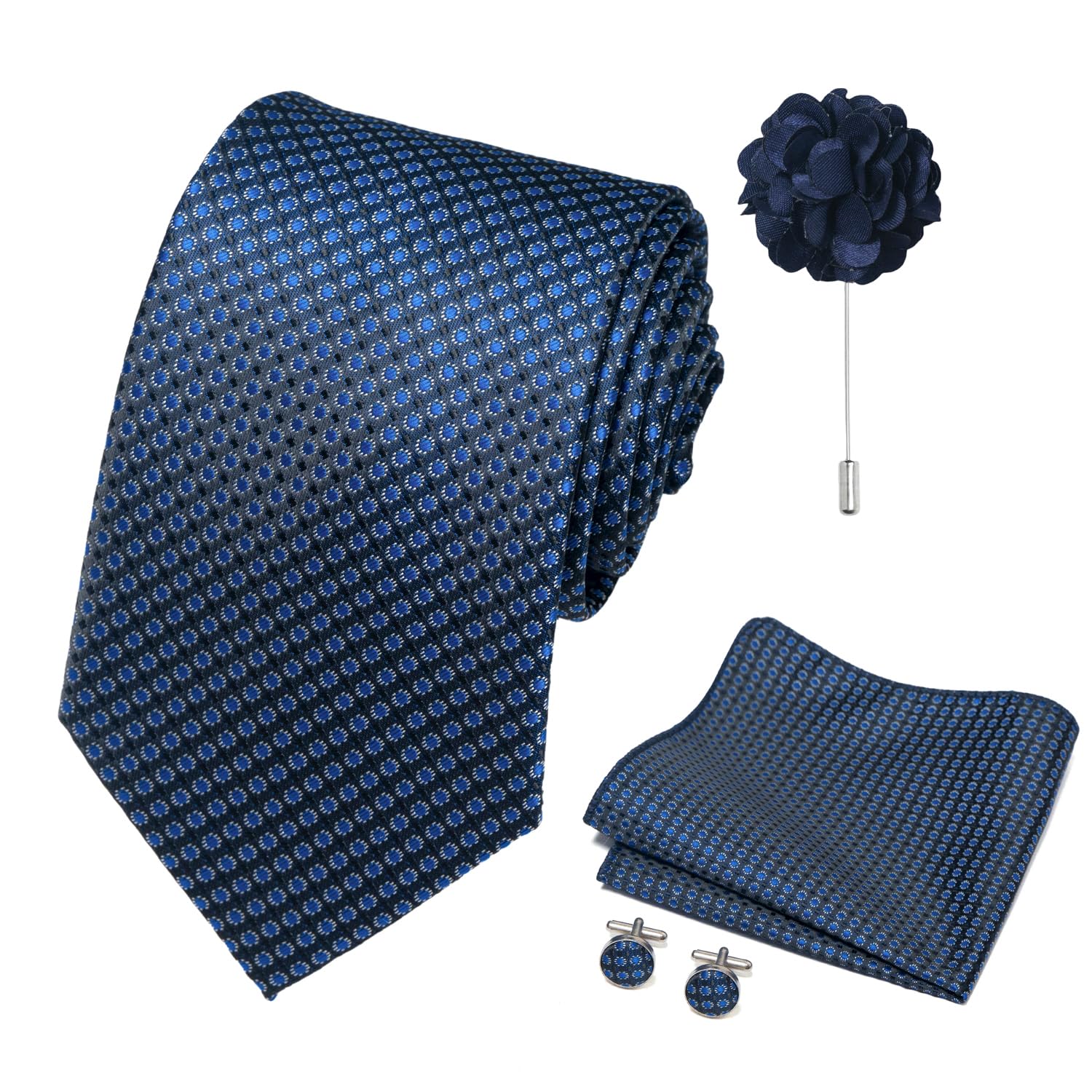 joy alice 70 Colors Ties Set Men Mixed Color Necktie Handkerchief Cufflinks Brooch 3.15 Formal