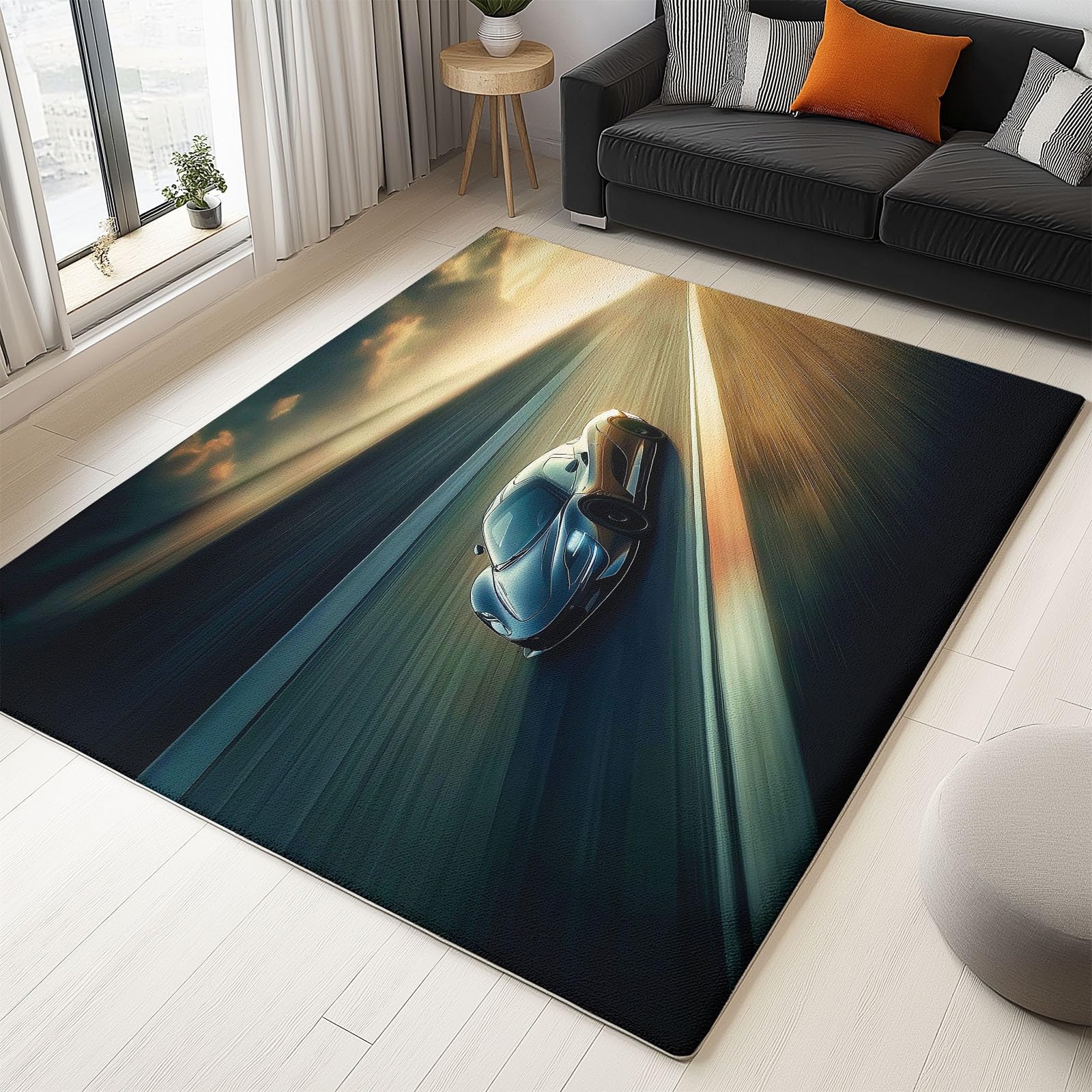 Tappeto per bambini cameretta bambine bambini Multicolore Fantasy Veicoli Auto Sportive Ad Alta Velocità Tappeto per camera da letto estetico morbido decorativo, interni ed esterni 80 x 150 cm