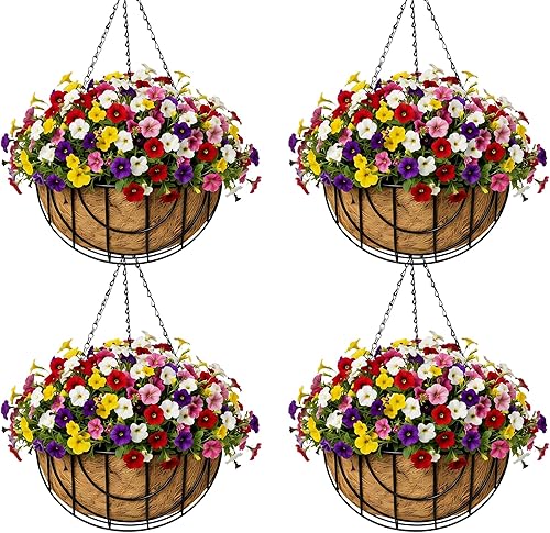 Miniatura 10 de Paquete de 4 macetas colgantes de metal de 8 pulgadas para exteriores, maceta colgante, soporte redondo y moderno, accesorio de jardín