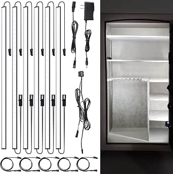 JUSJUBR Gun Safe Light Kit - Door Activated Safe Lights, 6 PCS x 12 Inch Slim LED Light Bars for Inside Cabinets, Closets, Pantries, Cold White 6000K