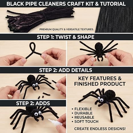 Black Pipe Cleaners Chenille Stems 100 Pieces for DIY Art Craft Decorations Creative (0.24 x 12 Inch)