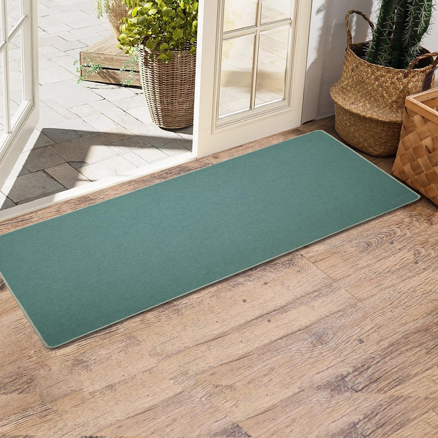 Yancorp 3'x5'Ultra Thin Door Mat Indoor for Inside Entry Way Very Thin Floor Mats Fit Under Door Ultra Thin Green Bath Mat Super Thin Area Rug Outdoor Rug Non Slip Washable Dark Green 35.4"*59"